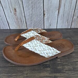Meramare Italia 42 Leather Brown White Thong Woven Braided Sandals Women's 11